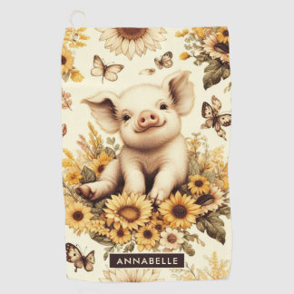 Serviette De Golf Joli Motif de cochon de tournesol Vintage