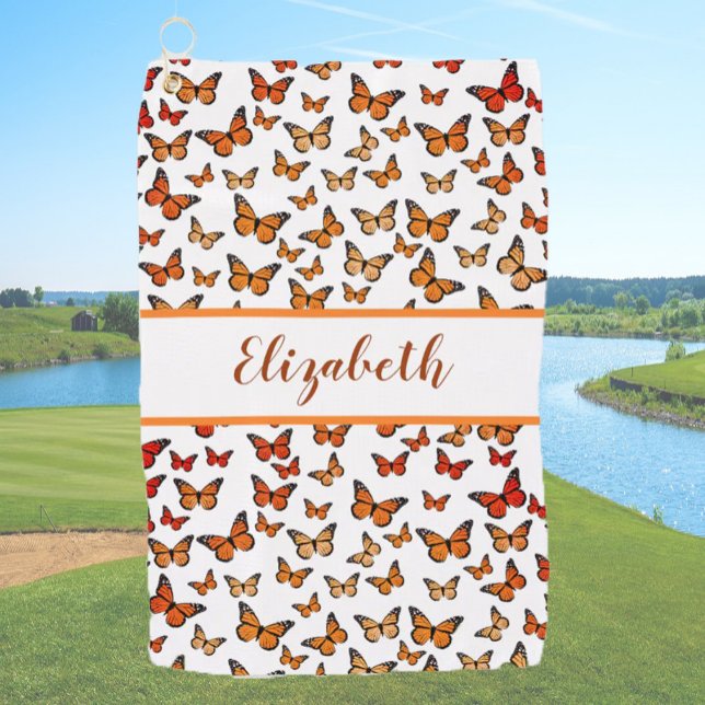 Serviette De Golf Joli papillon monarque orange avec nom personnalis (Créateur téléchargé)