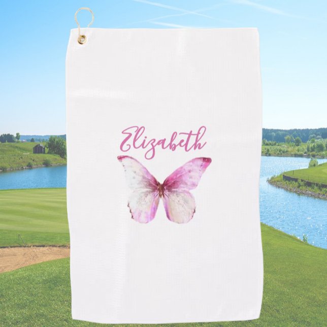 Serviette De Golf Joli papillon rose avec nom personnalisé dames (Créateur téléchargé)