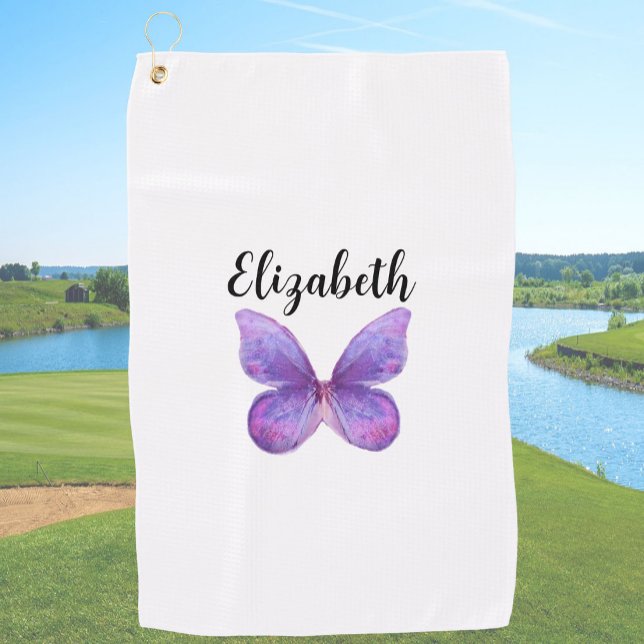 Serviette De Golf Joli papillon violet avec nom personnalisé dames (Créateur téléchargé)