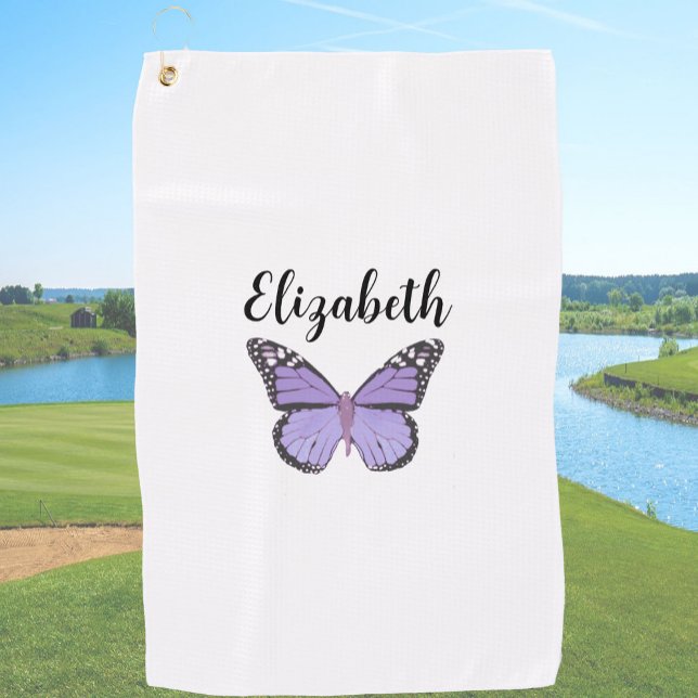 Serviette De Golf Joli papillon violet avec nom personnalisé dames (Créateur téléchargé)