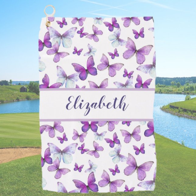 Serviette De Golf Joli papillon violet avec nom personnalisé dames (Créateur téléchargé)