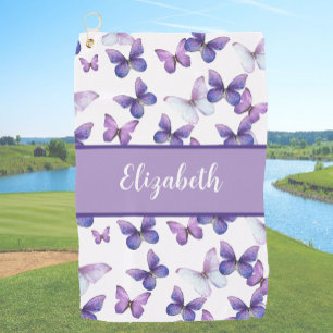 Serviette De Golf Joli papillon violet nom personnalisé