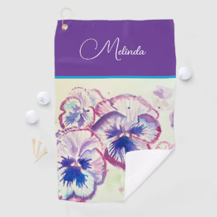 Serviette De Golf Joli pastel floral de pensée violet aquarelle