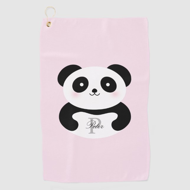 Serviette De Golf Jolie fille bébé Panda Ours rose Monogramme (Devant)
