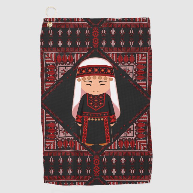 Serviette De Golf jolie fille palestinienne Broderie rouge tatreez (Devant)