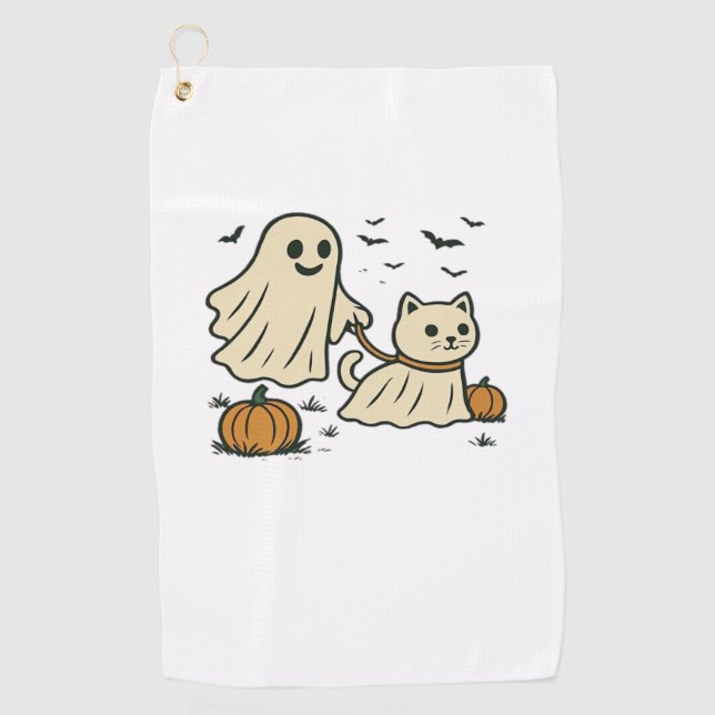 Serviette De Golf Jolie Halloween Fantôme Marche Fantôme Chat Classi (Devant)
