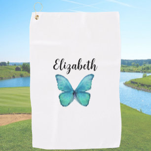 Serviette De Golf Jolie papillon sarcelle avec nom personnalisé dame