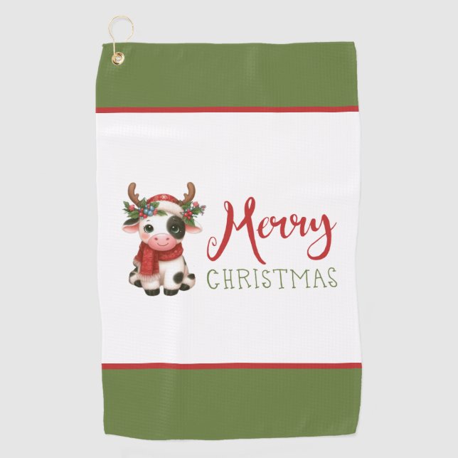 Serviette De Golf Jolie vache de Noël mignonne (Devant)