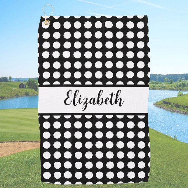 Serviette De Golf Jolis points noirs personnalisés nom dames (Créateur téléchargé)