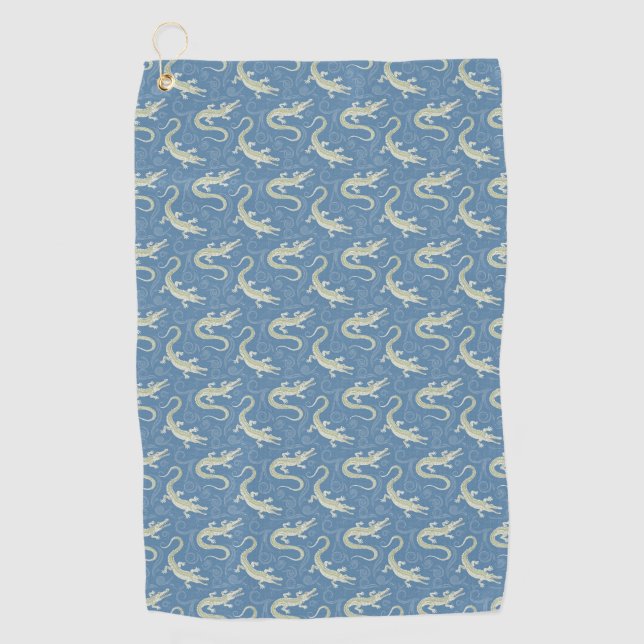 Serviette De Golf Jouer Alligator Vert Paisley sur Bleu (Devant)