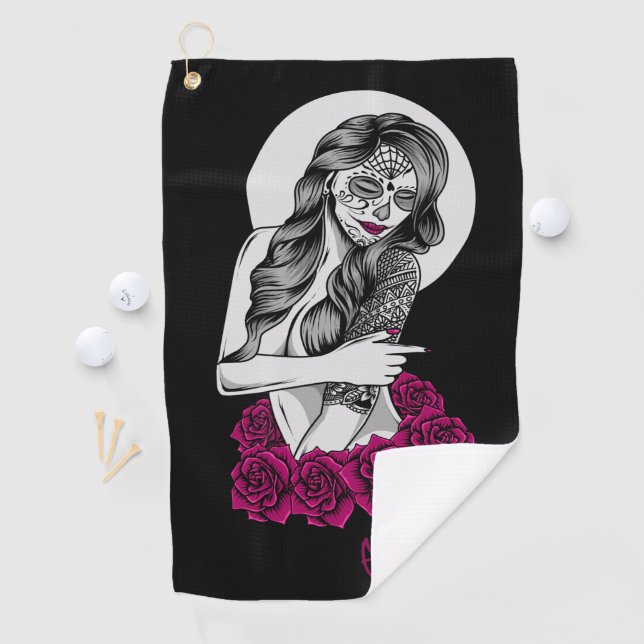 Serviette De Golf Jour des morts et des Roses (En situation)