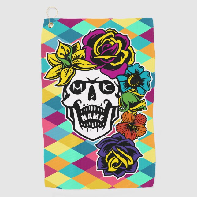 Serviette De Golf Jour Dia de Muertos de la coutume du crâne de sucr (Devant)