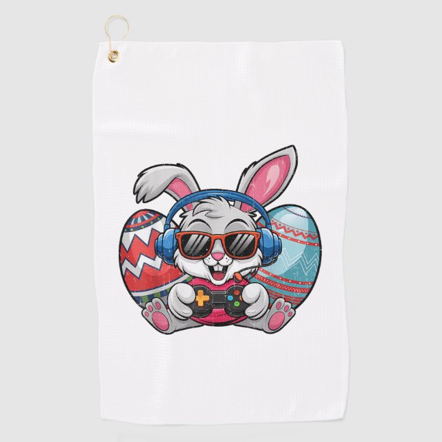 Serviette De Golf Joyeuse fête de Pâques Lapin mignon jouant au jeu  (Devant)