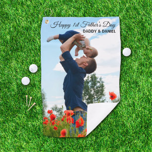Serviette De Golf Joyeuse Fête des Premiers Pères Photo & Texte Pers