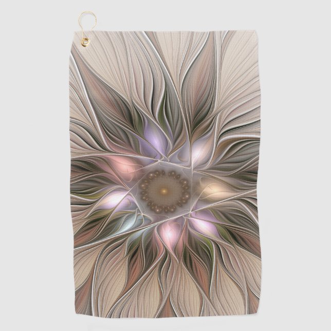 Serviette De Golf Joyeuse Fleur Abstrait Beige Brown Floral Fractal (Devant)