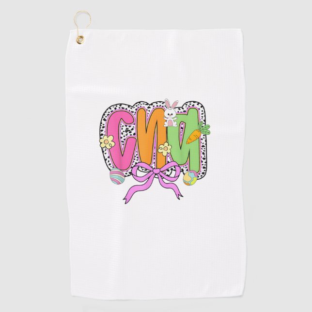 Serviette De Golf Joyeuses Pâques Infirmière CNA Coquette Nœud Lapin (Devant)