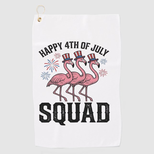 Serviette De Golf Joyeux 4 juillet Flamingo Squad Vector Design_1 (Devant)