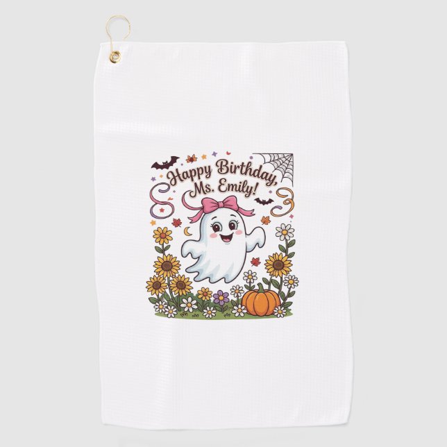 Serviette De Golf Joyeux Anniversaire Mlle Emily Halloween Fantôme C (Devant)