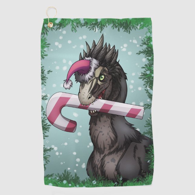 Serviette De Golf Joyeux dinosaure de Noël (Devant)