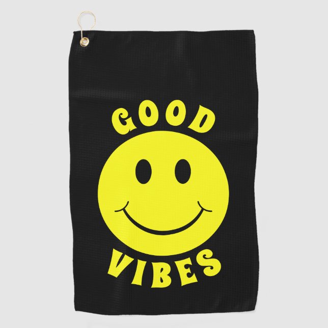 Serviette De Golf Joyeux Good Vibes à visage jaune (Devant)