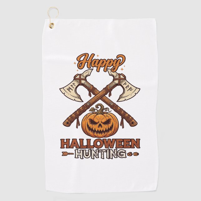 Serviette De Golf Joyeux Halloween Chasse Haches Croisées Citrouille (Devant)