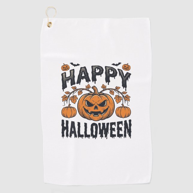 Serviette De Golf Joyeux Halloween Citrouille Design de Gravure Vint (Devant)