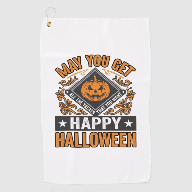 Serviette De Golf Joyeux Halloween Citrouille Traitements Vintage (Devant)