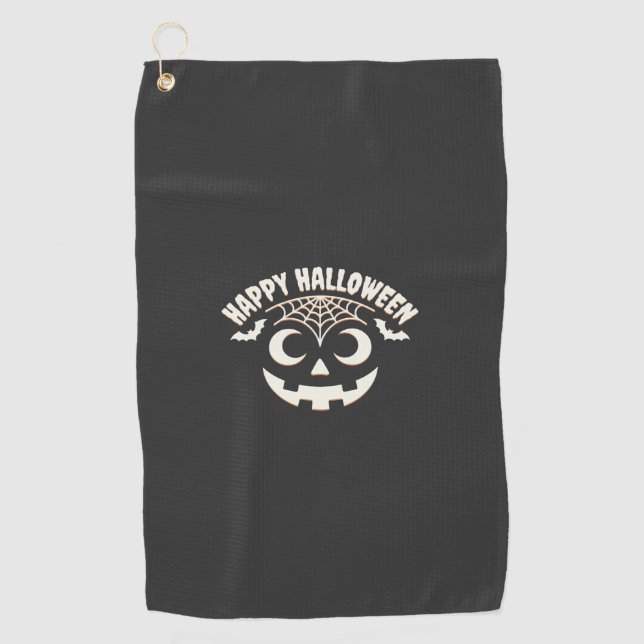 Serviette De Golf Joyeux Halloween Citrouille Visage Design_1 (Devant)