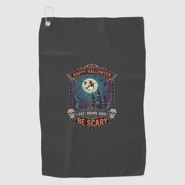 Serviette De Golf Joyeux Halloween Sorcière Château Crânes Gras Boir (Devant)