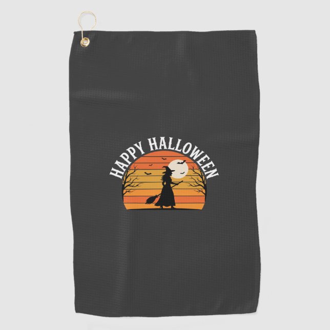 Serviette De Golf Joyeux Halloween Sorcière Coucher de soleil Design (Devant)