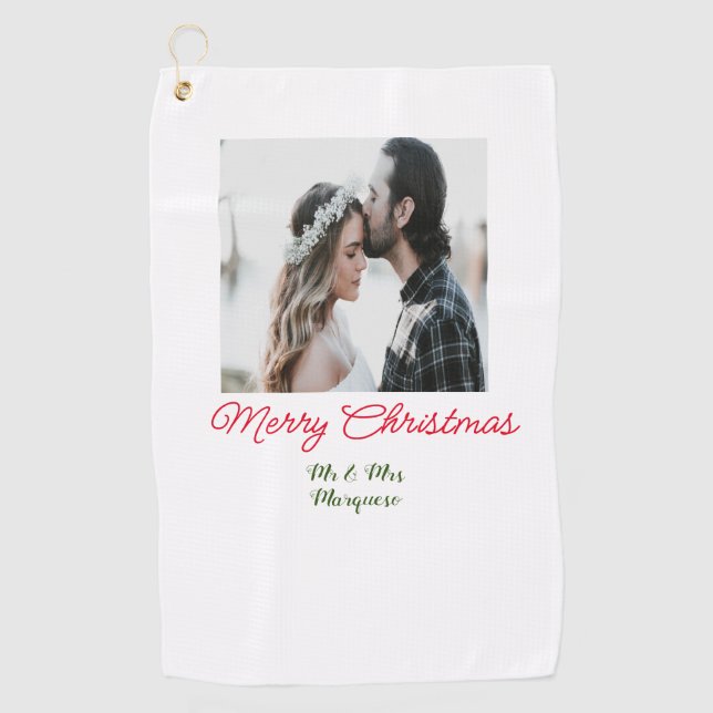 Serviette De Golf Joyeux Noël couple photo ajouter nom heureux vacan (Devant)