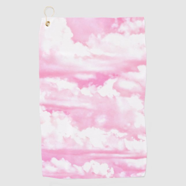 Serviette De Golf Joyeux nuages ensoleillés Arrière - plan rose Fuch (Devant)