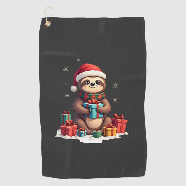 Serviette De Golf Joyeux Slothmas mignon sloth de Noël chapeau de Pè (Devant)