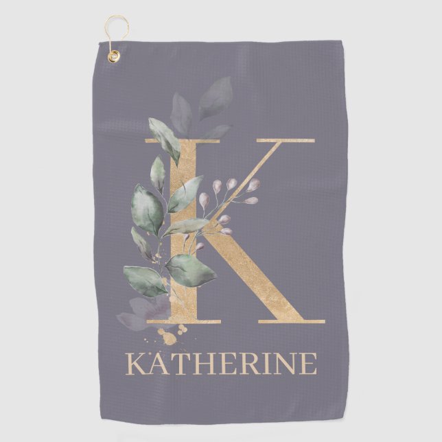 Serviette De Golf K Monogramme Floral Personnalisé (Devant)