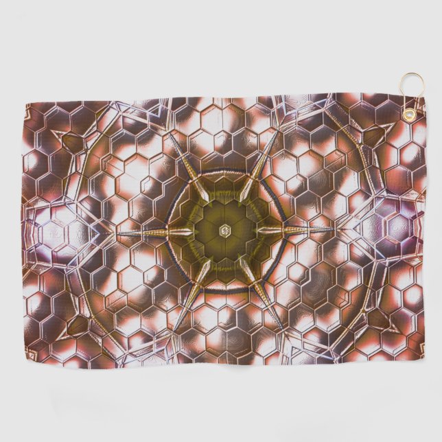 Serviette De Golf Kaléidoscope brun précoce d'hexagones se chevaucha (Horizontal)