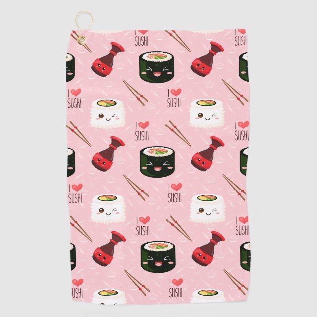 Serviette De Golf Kawaii Sushi Motif rose clair (Devant)