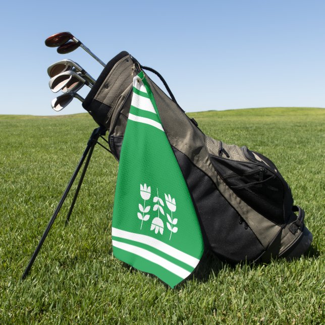 Serviette De Golf Kelly Bandes et fleurs vertes et blanches (Vert)