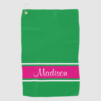 Serviette De Golf Kelly Green Pink Stripe Nom du script