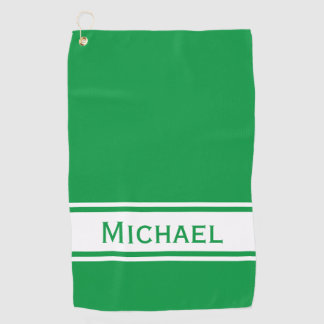 Serviette De Golf Kelly Green White Stripe Nom moderne Monogramme