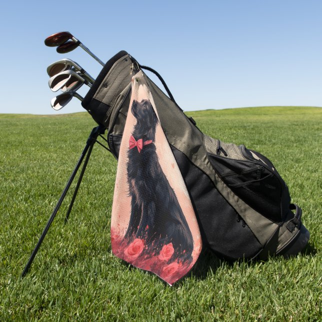 Serviette De Golf Kelpie australien avec des roses - Saint-Valentin (Vert)