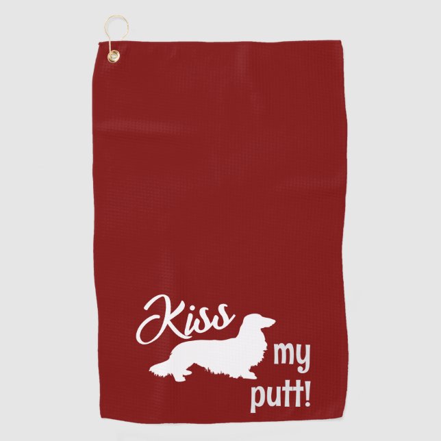 Serviette De Golf Kiss My Putt Long Hair Dachshund Cheeky Golf Towel (Devant)