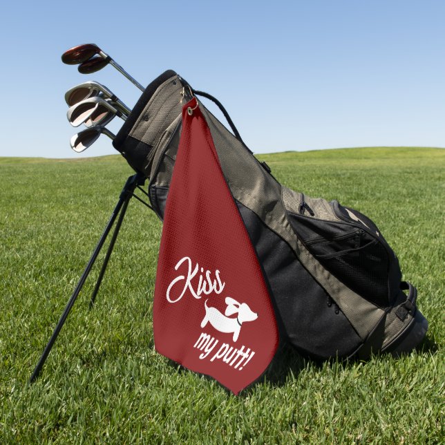 Serviette De Golf Kiss My Putt Red Wiener Dog Cheeky Golf Towel (Vert)