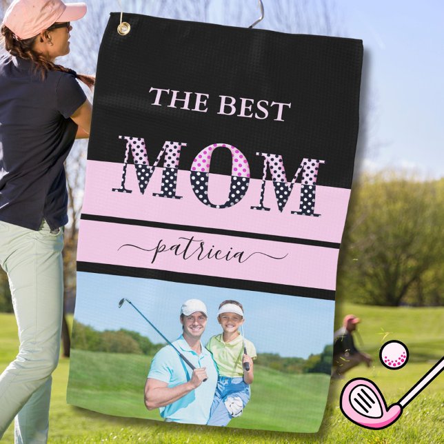 Serviette De Golf La meilleure maman Stylish Photo Black Rose Lettre (Créateur téléchargé)