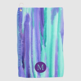 Serviette De Golf La turquoise pourpre de monogramme d'aquarelle