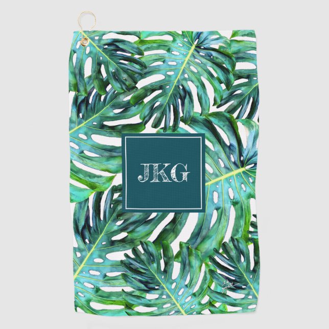 Serviette De Golf La verdure tropicale de monogramme modèlent la (Devant)