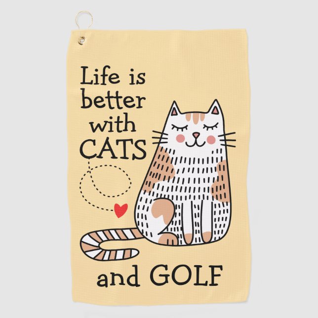 Serviette De Golf La vie est meilleure avec des chats Doodle (Devant)