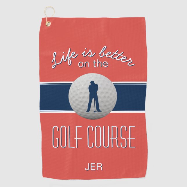 Serviette De Golf La vie est meilleure Citation Golf Monogramme Roug (Devant)