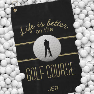 Serviette De Golf La vie est meilleure Citation Golfer Monogram Blac