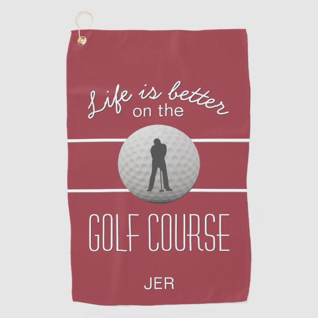 Serviette De Golf La vie est meilleure Golf Citation Initiales Rouge (Devant)